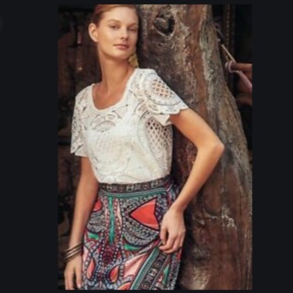 Anthropologie Tops - Anthropologie Blue Tassel Lace Blouse